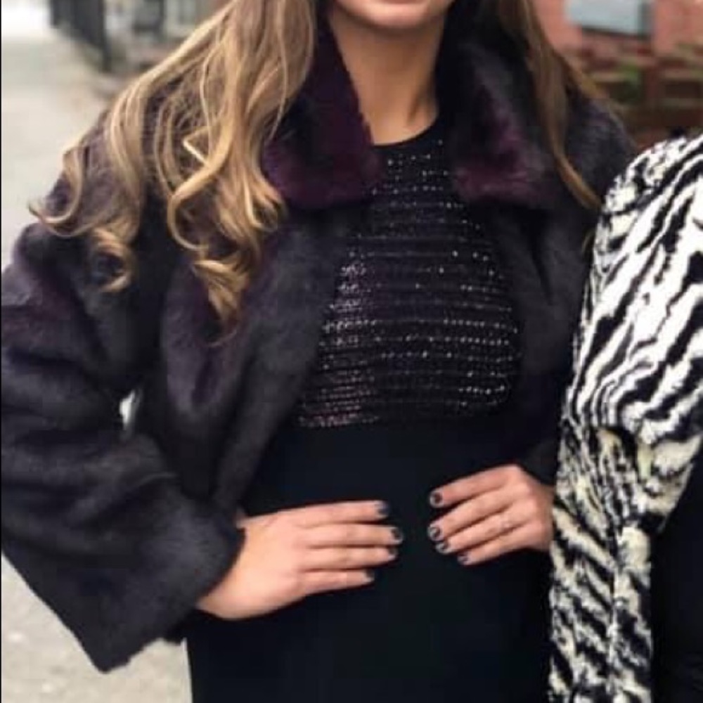 Cache Purple Black Faux Fur Coat L